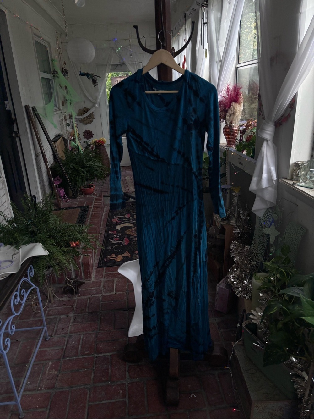 Soft Surroundings Teal and Black Long-Sleeve Maxi Dress
